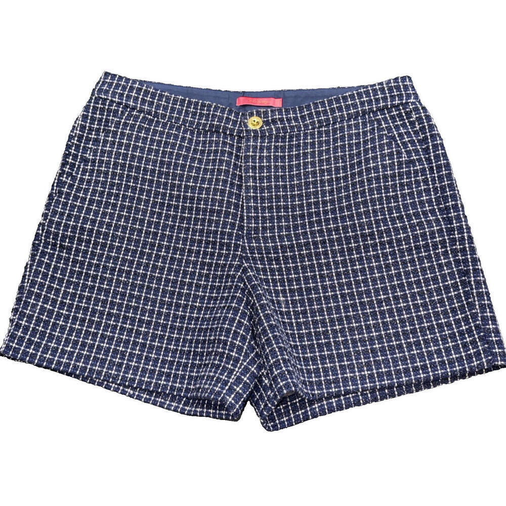 Lilly Pulitzer Tweed Gretchen Preppy Hi Rise Short Navy Fantasy Checkerboard 12